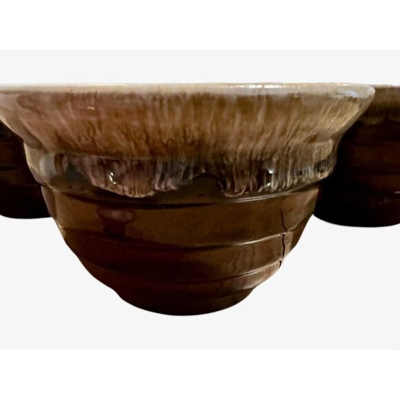 Western Monmouth Maple Leaf USA Brown Drip Glazed 5” Stoneware Bowl Set Of 4 - Picture 2 of 4